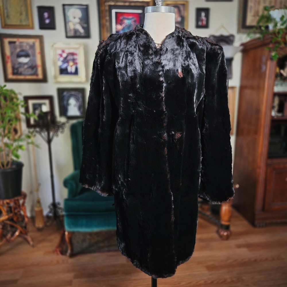 Vintage‎ Beaver Fur Coat Black Real Fur Jacket FOR SCRAPS Repair Upcycle 1940s